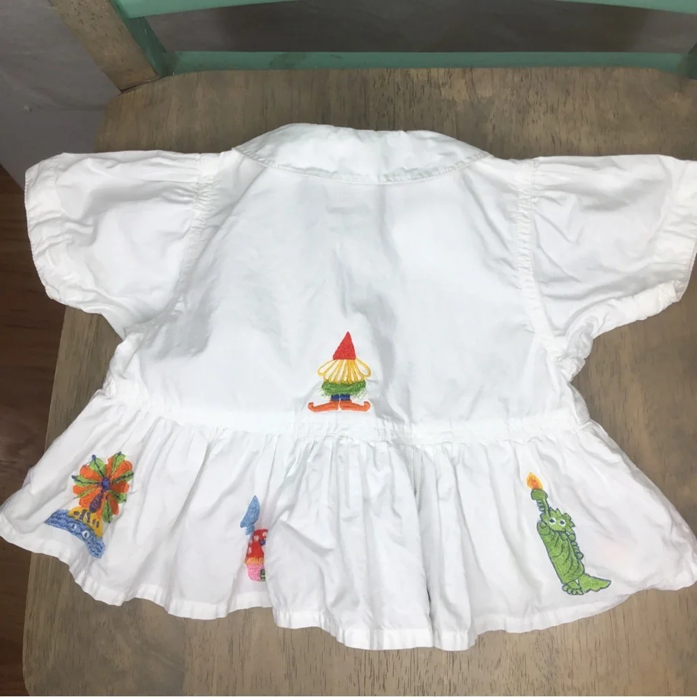 Oilily Baby Girl White Dress Size 68 (6 months US) Embroidered Cotton India
